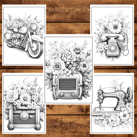 Carte de colorat, 50 de ilustratii, Flori vintage - Volumul II, 106 pagini [5]