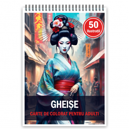 Carti de colorat cu diverse personaje - Carte de colorat, 50 de ilustratii, Gheise, 106 pagini