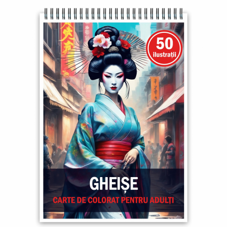 Carti de colorat cu diverse personaje - Carte de colorat, 50 de ilustratii, Gheise, 106 pagini