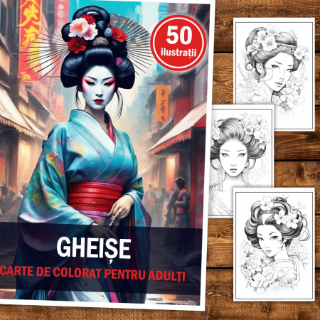 Carte de colorat, 50 de ilustratii, Gheise, 106 pagini [1]