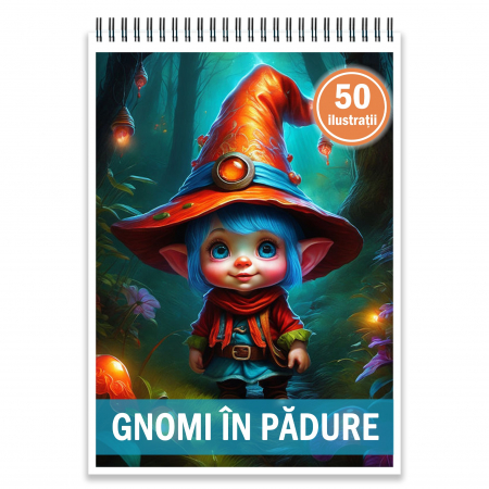 Carti de colorat pentru copii - Carte de colorat, 50 de ilustratii, Gnomi in padure, 106 pagini