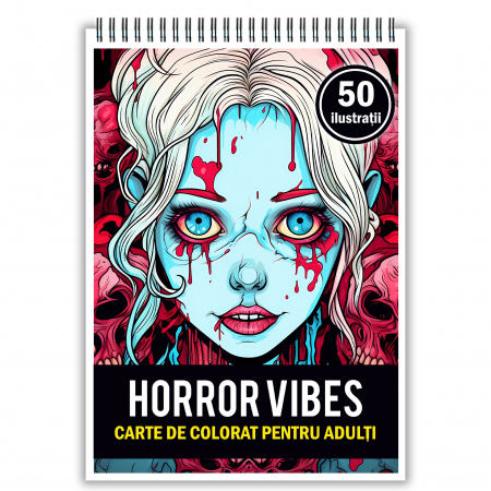 Carti de colorat Horror - Carte de colorat, 50 de ilustratii, Horror Vibes, 106 pagini