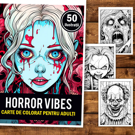 Carte de colorat, 50 de ilustratii, Horror Vibes, 106 pagini [1]