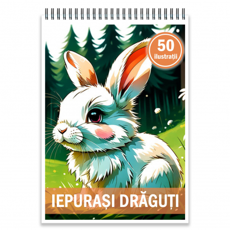 Carti de colorat pentru copii - Carte de colorat, 50 de ilustratii, Iepurasi draguti, 106 pagini