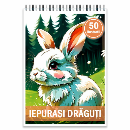 Carti de colorat pentru copii - Carte de colorat, 50 de ilustratii, Iepurasi draguti, 106 pagini