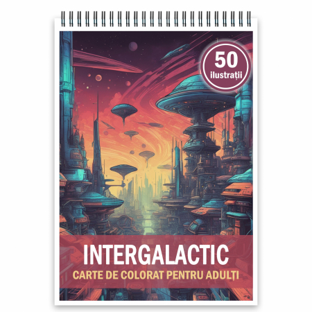 Carti de colorat cu Peisaje, cladiri, castele - Carte de colorat, 50 de ilustratii, Intergalactic, 106 pagini