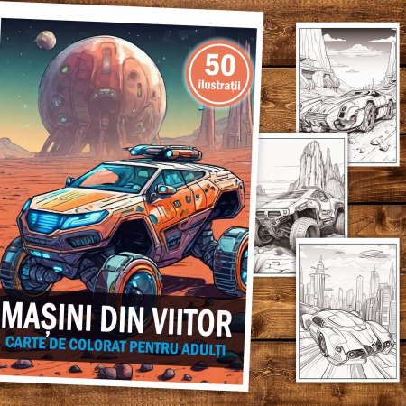 Carte de colorat, 50 de ilustratii, Masini din viitor, 106 pagini [1]