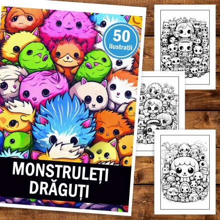 Carte de colorat, 50 de ilustratii, Monstruleti draguti, 106 pagini [1]