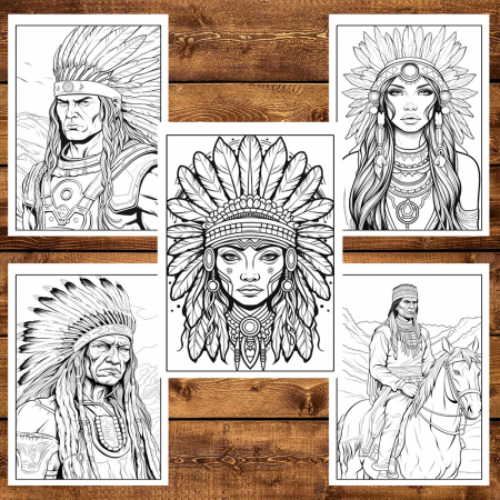 Carte de colorat, 50 de ilustratii, Native Americans, 106 pagini [5]