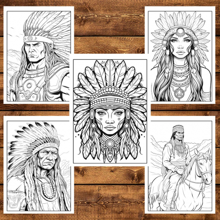 Carte de colorat, 50 de ilustratii, Native Americans, 106 pagini [5]