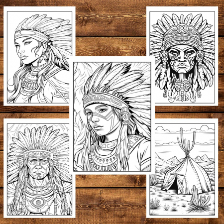 Carte de colorat, 50 de ilustratii, Native Americans, 106 pagini [4]