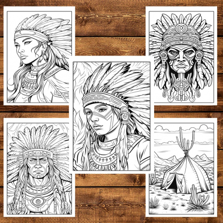 Carte de colorat, 50 de ilustratii, Native Americans, 106 pagini [4]