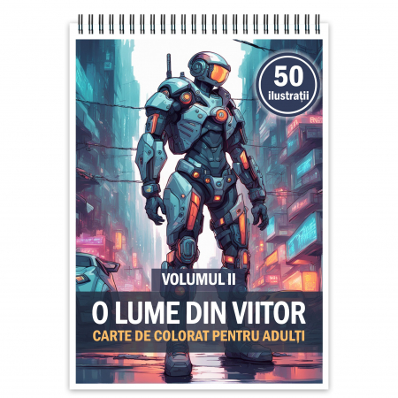Carti de colorat pentru copii - Carte de colorat, 50 de ilustratii, O lume din viitor - Volumul II, 106 pagini