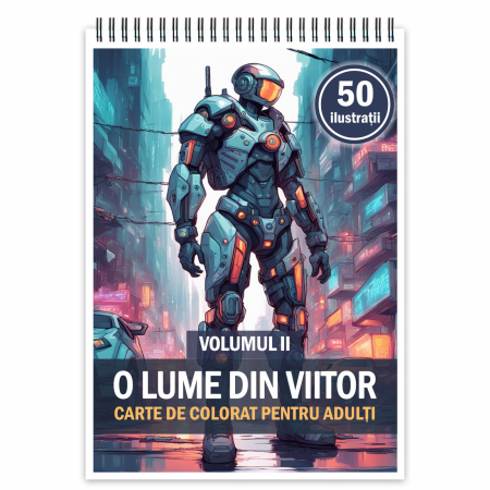 Carti de colorat pentru copii - Carte de colorat, 50 de ilustratii, O lume din viitor - Volumul II, 106 pagini