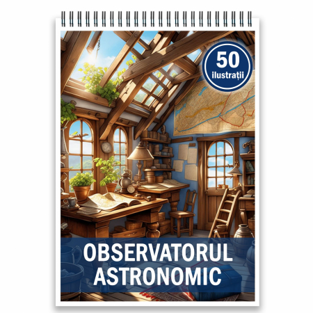 Carti de colorat cu Peisaje, cladiri, castele - Carte de colorat, 50 de ilustratii, Observatorul astronomic, 106 pagini