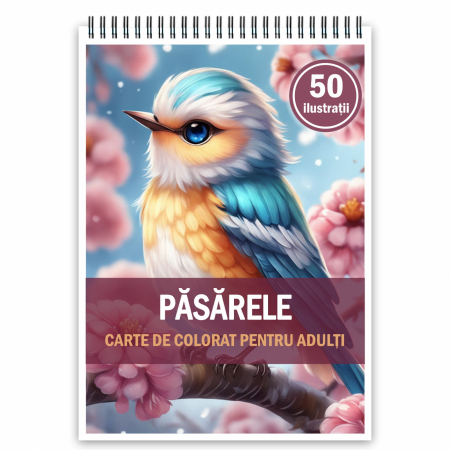 Carti de colorat cu Animale - Carte de colorat, 50 de ilustratii, Pasarele, 106 pagini