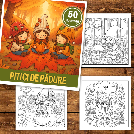 Carte de colorat, 50 de ilustratii Pitici de Padure, 106 pagini [1]