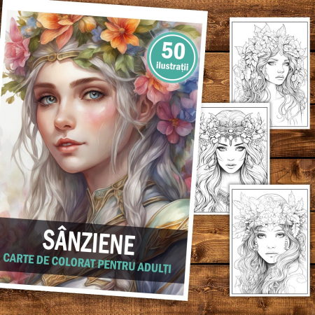 Carte de colorat, 50 de ilustratii, Sanziene, 106 pagini [1]