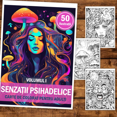 Carte de colorat, 50 de ilustratii, Senzatii Psihedelice - Volumul I, 106 pagini [1]