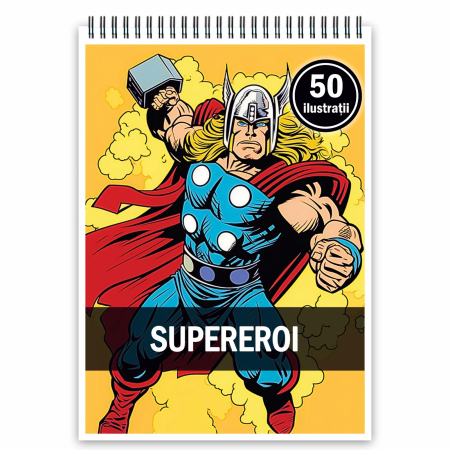 Carti de colorat pentru copii - Carte de colorat, 50 de ilustratii, Supereroi, 106 pagini