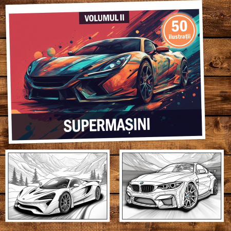 Carte de colorat, 50 de ilustratii, Supermasini - Volumul II, 106 pagini [1]