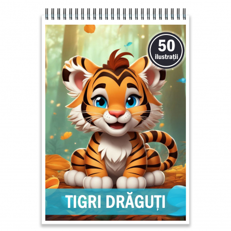 Carti de colorat pentru copii - Carte de colorat, 50 de ilustratii, Tigri draguti, 106 pagini