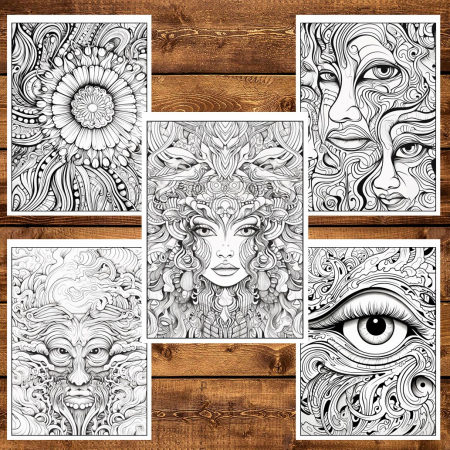 Carte de colorat, 50 de ilustratii, Trippy - Volumul II, 106 pagini [5]