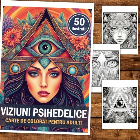 Carte de colorat, 50 de ilustratii, Viziuni Psihedelice, 106 pagini [1]