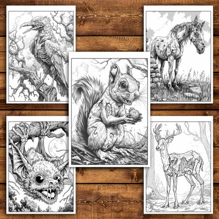 Carte de colorat antistres , 25 de ilustratii Animale Zombie, 56 pagini [3]
