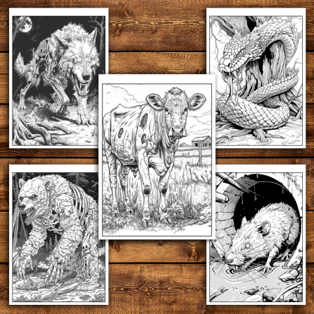 Carte de colorat antistres , 25 de ilustratii Animale Zombie, 56 pagini [4]