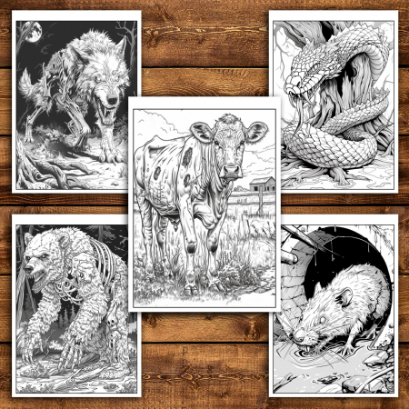 Carte de colorat antistres , 25 de ilustratii Animale Zombie, 56 pagini [4]