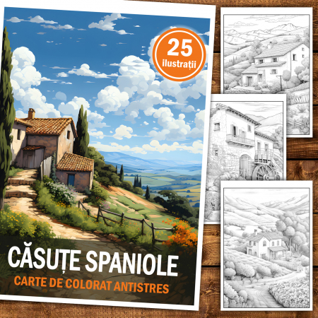 Carte de colorat antistres , 25 de ilustratii Casute Spaniole, 56 pagini [1]