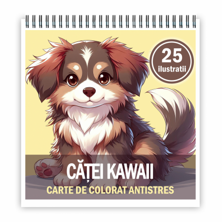Carti de colorat pentru copii - Carte de colorat antistres , 25 de ilustratii Catei Kawaii, 56 pagini