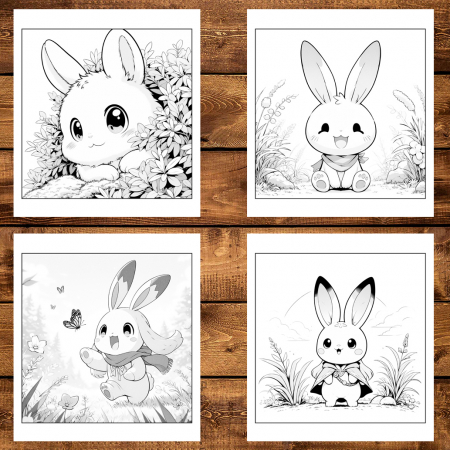 Carte de colorat antistres , 25 de ilustratii Iepurasi Kawaii, 56 pagini [2]
