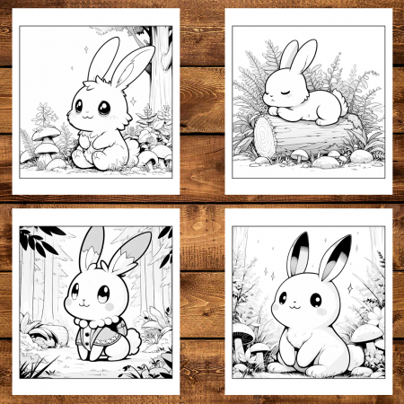 Carte de colorat antistres , 25 de ilustratii Iepurasi Kawaii, 56 pagini [3]