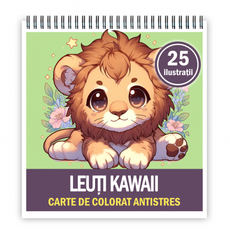 Carti de colorat pentru copii - Carte de colorat antistres , 25 de ilustratii Leuti Kawaii, 56 pagini