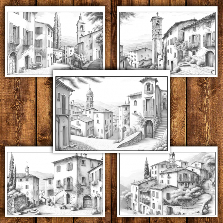 Carte de colorat antistres , 25 de ilustratii Sate Italiene, 56 pagini [2]