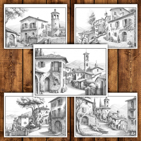 Carte de colorat antistres , 25 de ilustratii Sate Italiene, 56 pagini [3]