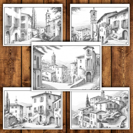 Carte de colorat antistres , 25 de ilustratii Sate Italiene, 56 pagini [2]
