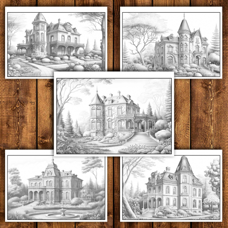 Carte de colorat antistres , 25 de ilustratii Vile de lux, 56 pagini [2]