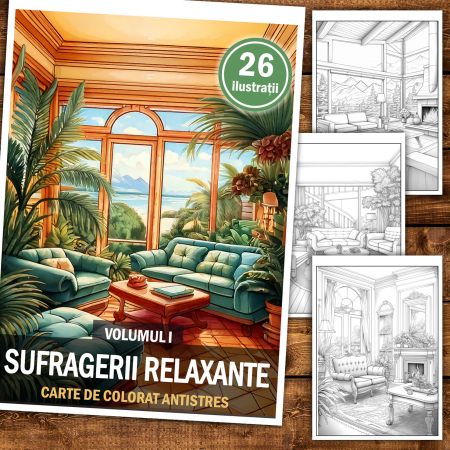 Carte de colorat antistres , 26 de ilustratii Sufragerii relaxante - Volumul I, 58 pagini [1]