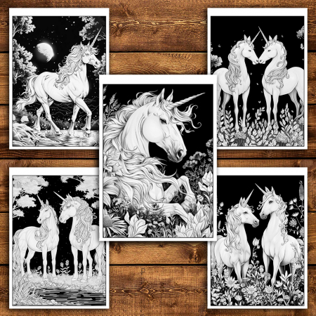 Carte de colorat antistres , 29 de ilustratii Unicorni pe cerul noptii, 64 pagini [3]