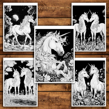 Carte de colorat antistres , 29 de ilustratii Unicorni pe cerul noptii, 64 pagini [3]