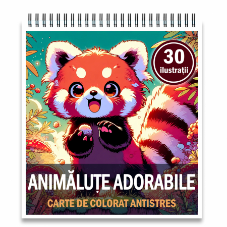 Carti de colorat pentru copii - Carte de colorat antistres , 30 de ilustratii Animalute Adorabile, 66 pagini