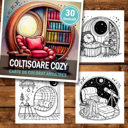 Carte de colorat antistres , 30 de ilustratii Coltisoare Cozy, 66 pagini [1]