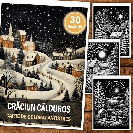 Carte de colorat antistres , 30 de ilustratii Craciun Calduros, 66 pagini [1]