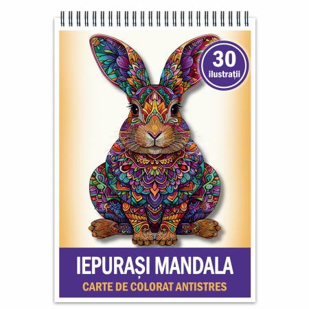 Carti de colorat antistres pentru adulti - Carte de colorat antistres , 30 de ilustratii Iepurasi Mandala, 66 pagini