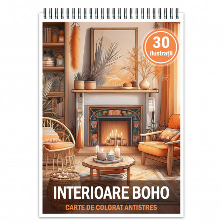 Carti de colorat cu Peisaje, cladiri, castele - Carte de colorat antistres , 30 de ilustratii Interioare Boho, 66 pagini