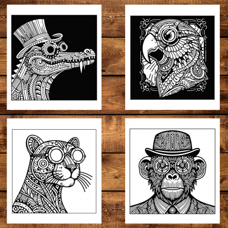 Carte de colorat antistres , 32 de ilustratii Steampunk Safari, 70 pagini [2]