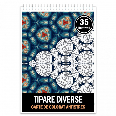 Carti de colorat cu tipare - Carte de colorat antistres, 35 de ilustratii Tipare diverse